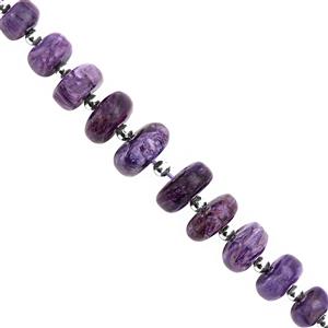 55cts Charoite Graduated Smooth Roundelle Approx 4.5x2 to 12x5mm, 14cm Strand with Spacers
