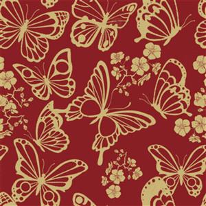 Oriental Arts Butterflies Red Extra Wide Backing Fabric 0.5m (274cm Width)