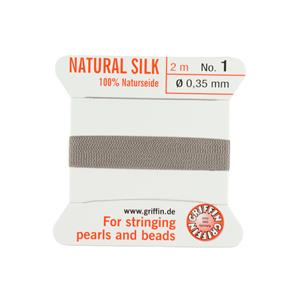Silk Thread, Size #1, .35 mm / .014 in, Grey, with needle, 2 m / 6.5 ft