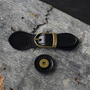 Sew on Black Leather Magnetic Snap Buckle (11cm x 3cm)