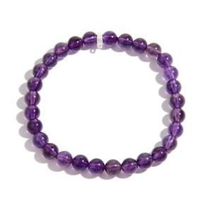 Stretchy Bracelet Amethyst Rounds 6mm - 7.5inches with 925 Sterling Silver Detailed Carrier Bead