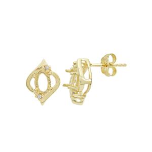 Gold Plated 925 Sterling Silver Oval Earring Mounts (To fit 6x4mm gemstone) Inc. 0.05cts White Zircon Brilliant Cut Round 1.20mm - 1pair