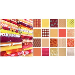 Designer Red, Orange and Yellow FQ Pack of 40 with FREE FQ Friendly Quilt Pattern
