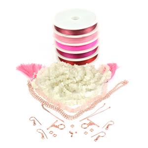 Candy Floss; Red & Pink Beading Thread Pack, Findings Pack & 2 x Nugget Strands 
