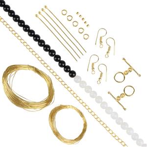 Gold Plated Base Metal, Black & White Agate Project With Downloadable Instructions By Linda Jones