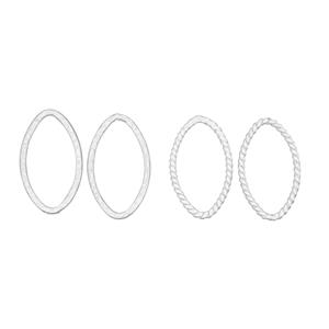 925 Sterling Silver Marquise Shape Textured and Flat Twisted Jump Ring Approx size 25x15mm, 2 designs (Pack of 4)