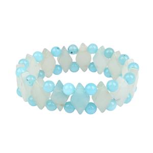 Amazonite & Quartz Double Drilled Kite & Round Bead Stretch Bracelet
