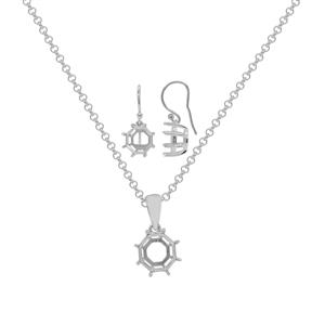 925 Sterling Silver Earrings Mount (1 Pair) & Pendant Mount With Chain (To Fit 9mm Efflorescence Gemstone)