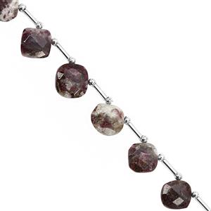 58cts Rubellite Quartz Corner Drill Faceted Cushion Approx 10.50 to 13.50mm, 18cm Strand with Spacers