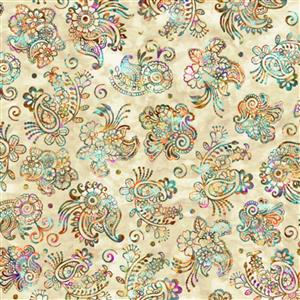 Dan Morris Serenity Collection Floral Paisley Blue Fabric 0.5m