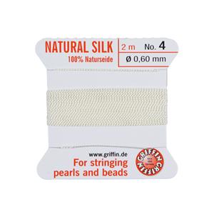 Silk Thread, Size 04 - (.60mm, .024 in) - White, with needle, 2m (6.5ft)
