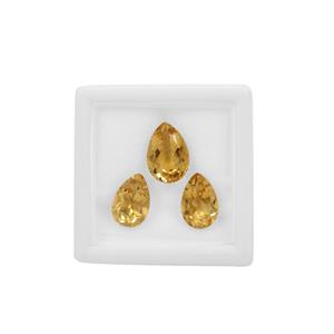 3cts Citrine Brilliant Pear Approx 9x6 to 10x7mm Loose Gemstones (Pack of 3)