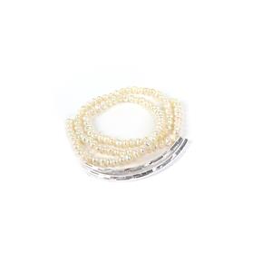 Tubular; White Freshwater Cultured Potato Pearls Approx 3-4mm & Sterling Silver Diamond Cut Tube Spacers 