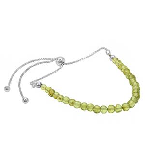 12cts Peridot Smooth Round Approx 3 to 4mm with Sterling Silver Slider Bracelet 10 Inch