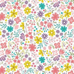 Lewis & Irene Spring Treats Multi Floral White Fabric 0.5m