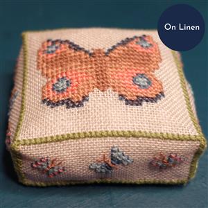 Cross Stitch Guild Butterfly Pincushion Peacock on Linen Kit