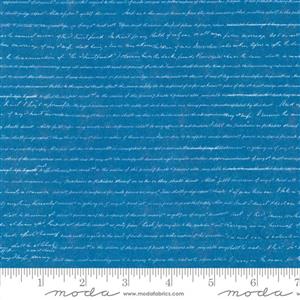 Moda Janet Clare Bluebell Collection Blueprint Text and Words Script Cyan Fabric 0.5m