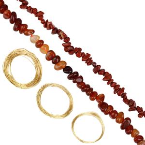 Champagne Gold Plated Copper Wire, Chips & Nuggets, Carnelian & Red Jasper Project With Downloadable