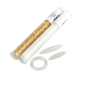 Gemstone Rope Necklaces - White Onyx Clasp ( 25mm Hoop, 6x30mm & 6x40mm Bar ) with Miyuki 10/0 Lined White 24GM/TB & Miyuki 10/0 Lined Gold 24GM/TB