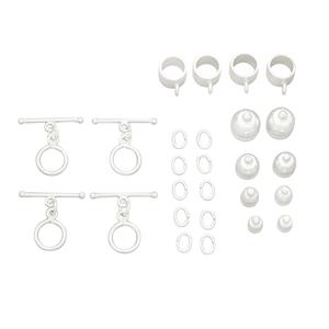 Silver Plated Base Metal Kumihimo Findings Pack - 26pcs