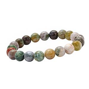 70cts Indian Agate Smooth Round Approx 8mm Stretchable Bracelet 17cm