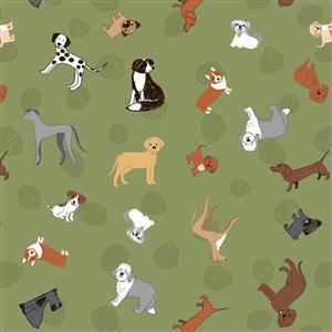 Lewis & Irene Paws And Claws Doggies Green Fabric 0.5m
