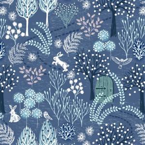 Lewis & Irene Secret Winter Garden Frosty Scene Blue Pearl Fabric 0.5m
