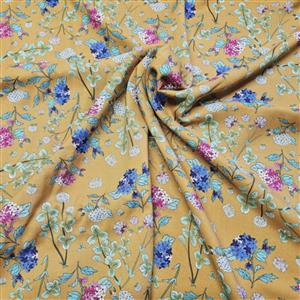 Sewing - Sanctuary Shamrock & Hydranea Mustard Viscose Fabric (60