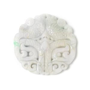 90cts Type A colour Jadeite Double Side Carving Koi Carp Pendant, Approx 50mm, 1pc