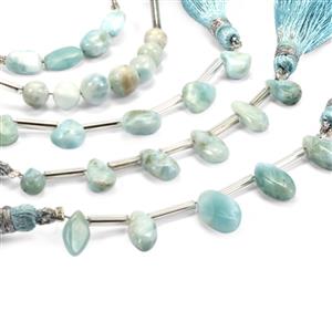 36cts Larimar Smooth Multi Shapes Gemstone Set, 5cm Strands 