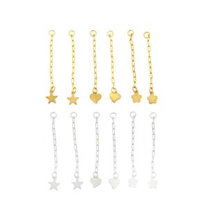 925 Sterling Silver Paper Clip Extender Chain, Approx 4cm, 6pcs (2 of each design)