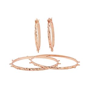 Rose Gold Colour Base Metal Bangle & Earring Set with Loops (Inc. 2x Bangles & 1x Pair of Earrings)