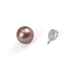 925 Sterling Silver Bail With White Topaz & Lavender Freshwater Cultured Pearl Approx 11mm (1pc )