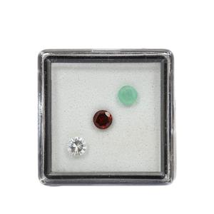 0.8cts Rajasthan Garnet, Sakota Emerald & Ratanakiri Zircon Round Approx 4mm 