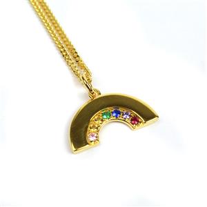 Gold Plated 925 Sterling Silver Rainbow Pendant With CZ Approx mm, 1 x 3mm Jump Ring & 18inch Curb Chain