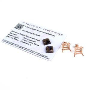 6.8cts Copper Mojave Amethyst 10mm Square 2pk & Rose Gold Plated Sterling Silver Earring Mounts