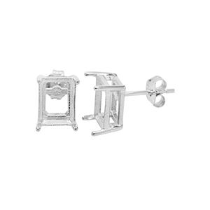 925 Sterling Silver Octagon Earrings Mount (To fit 7x9mm gemstones) - 1Pair