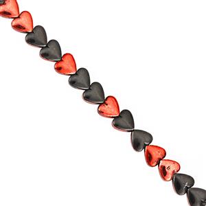 82cts Red & Black color Coated Haematite Smooth Heart Approx 6mm, 30cm Strand 