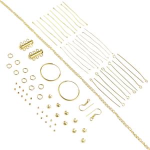 Gold Plated Base Metal Findings Pack Inc. Multi Strand Clasp & Hoop Earrings (77pcs)