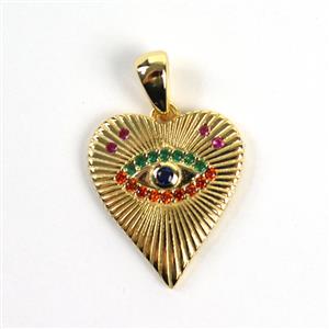 Gold Plated 925 Sterling Silver Heart Pendant With Evil Eye & Multi Coloured Cubic Zirconia Approx 15x23mm