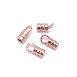 Rose Gold Plated Base Metal Crimps with End Loops for 2mm Leather, 4pcs 