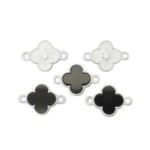 925 Sterling Silver Black Spinel Clover Connectors, Approx 10x14mm, 5pcs