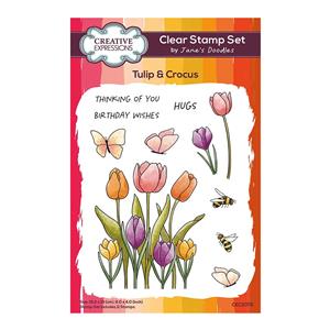 Creative Expressions Jane's Doodles Tulip & Crocus 4 in x 6 in Clear Stamp Set - 11 Stamps