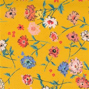 Moda Lady Bird Full Bloom Floral on Saffron Fabric 0.5m