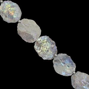 190cts Coated Clear Quartz Hammering Oval Approx 18x15 to 22x20mm, 19cm Strand With Spacers