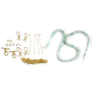 Amaze-onite! Gold Plated Base Metal Findings Kit & 90cts Amazonite Rounds 6mm