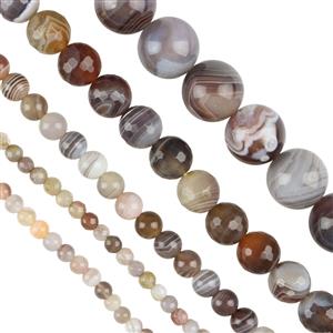Liam's Manager Special! 5x Botswana Agate Rounds, Inc: 14mm, 10mm, 6mm & 4mm