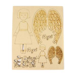 Bert & Gert's MDF Angel Embellishments - One large with wings, one small with wings, one sentiment and two names