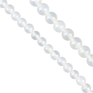 160cts Brazilian White Agate Plain Rounds Beads, Approx 6 and 8mm, 25cm Strand Pack of 2