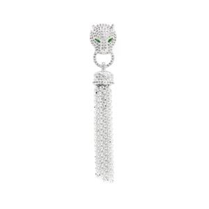 Silver Plated Cubic Zirconia Base Metal Panther With Tassel Cap